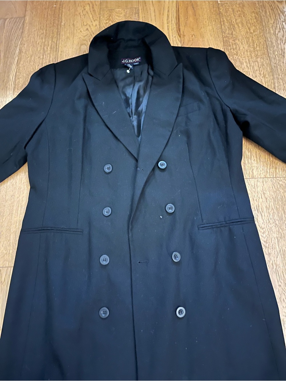 JG Hook Vintage Women 16W Black Wool Coat Long Trench Jacket